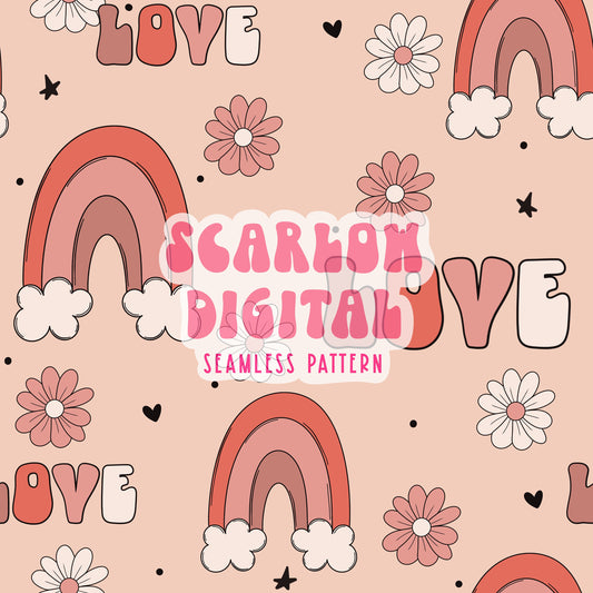 Love Seamless Pattern-Valentines Day Sublimation Digital Design Download-boho seamless pattern, rainbow design, vday floral seamless file