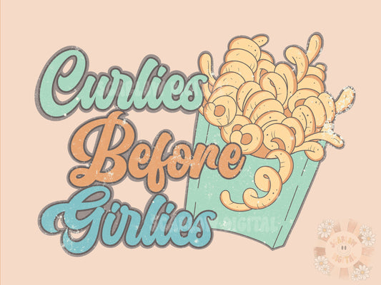 Curlies Before Girlies PNG-Valentines Day Sublimation Digital Design Download-little boy png, French fries png, boy sublimation, boy png