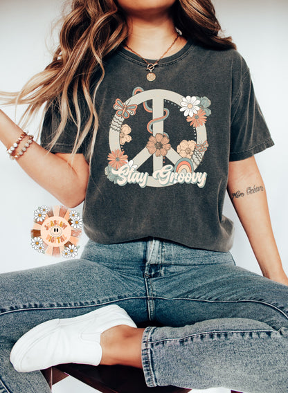 Stay Groovy PNG-Peace Sign Sublimation Digital Design Download-floral png, hippie tshirt designs, flowers png designs, boho png, retro png