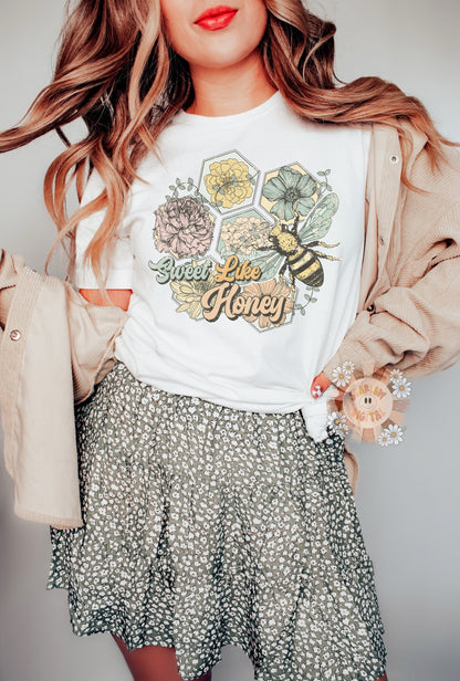 Sweet Like Honey PNG-Floral Sublimation Digital Design Download-honey bee png, flowers png, spring png design, summer png, honeycomb png