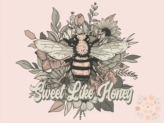 Sweet Like Honey PNG-Floral Sublimation Digital Design Download-honey bee png, flowers png, spring png design, summer png, honeycomb png