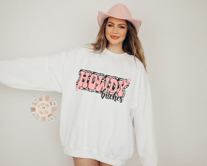 Howdy Bitches PNG-Western Sublimation Digital Design Download-cowgirl png, png for women, country girl png, funny western png, cowhide png