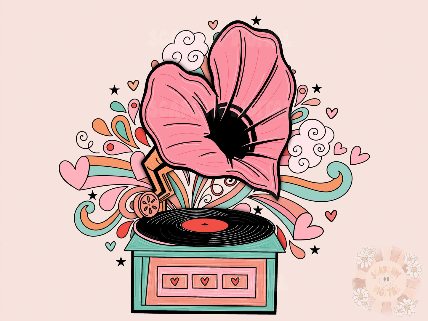 Record Player PNG-Valentines Day Sublimation Digital Design Download-hearts png, oldies png, vintage png, music png, vinyl record png
