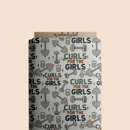 Curls For The Girls Seamless Pattern-Boy Sublimation Digital Design Download-dumbell seamless pattern, gym sublimation, little boy designs