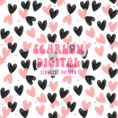 Doodle Hearts Seamless Pattern-Valentine's Day Sublimation Digital Design Download-xoxo seamless pattern, vday sublimation, hearts seamless