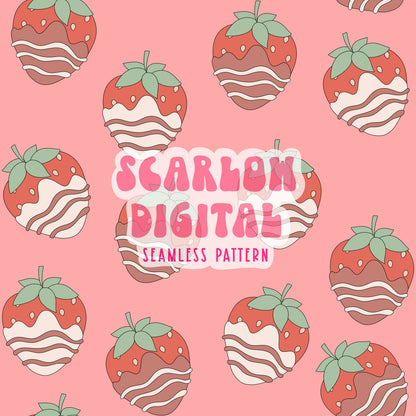 Chocolate Covered Strawberries Seamless Pattern-Valentines Day Sublimation Digital Design Download-xoxo seamless file, love sublimation png