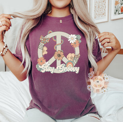 Stay Groovy PNG-Peace Sign Sublimation Digital Design Download-floral png, hippie tshirt designs, flowers png designs, boho png, retro png