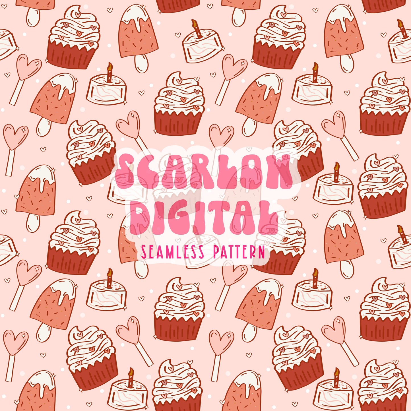 Sweets Seamless Pattern-Valentines Day Sublimation Digital Design Download-cupcake seamless pattern, popsicle sublimation, heart seamless
