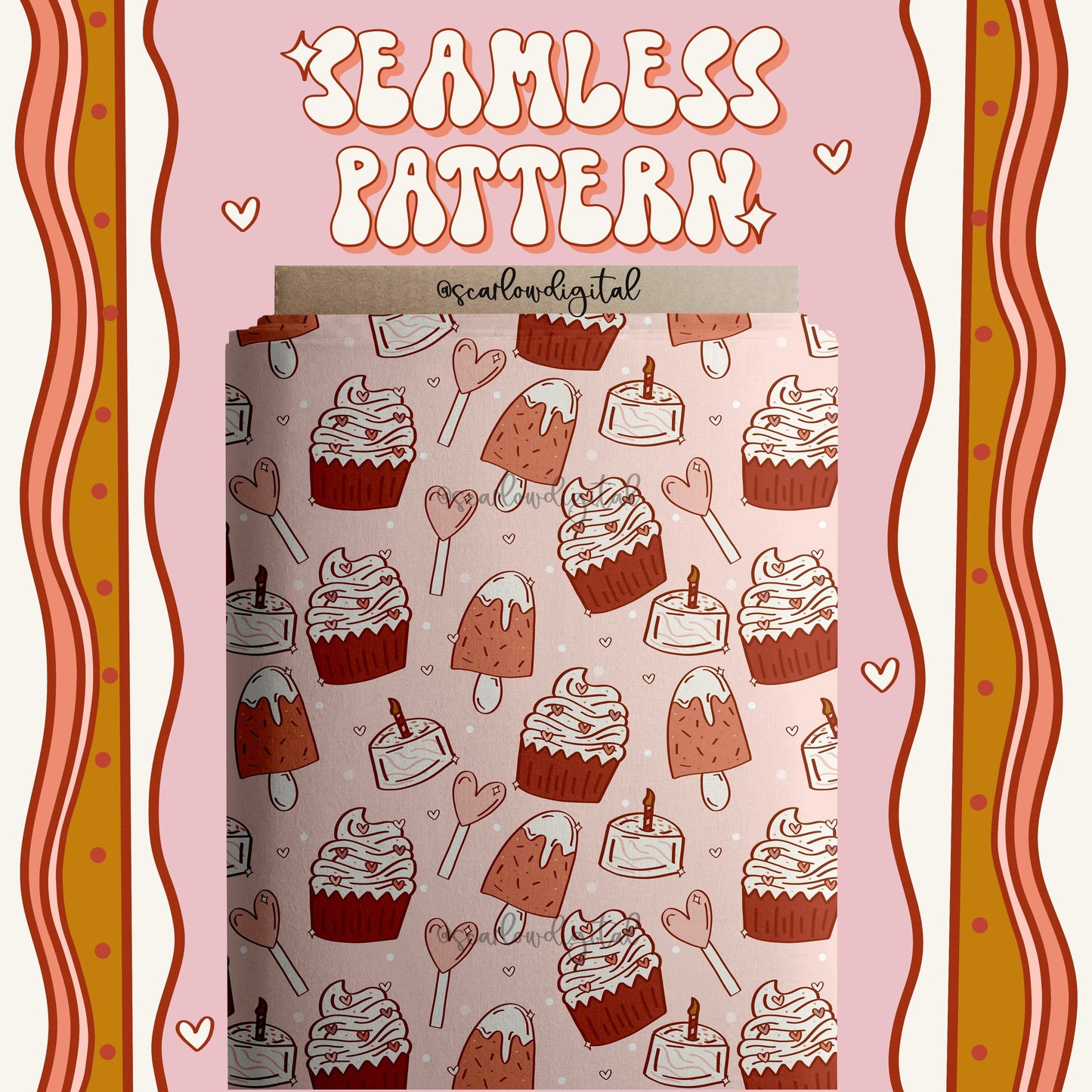 Sweets Seamless Pattern-Valentines Day Sublimation Digital Design Download-cupcake seamless pattern, popsicle sublimation, heart seamless