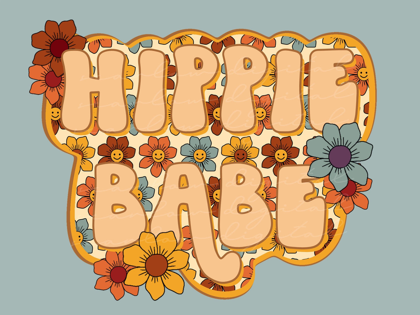Hippie Babe Floral PNG sublimation design download, hippie png, boho png, floral png, retro png, png for girls, girl sublimation design