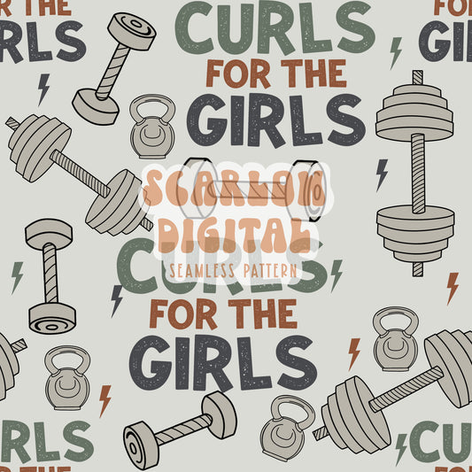 Curls For The Girls Seamless Pattern-Boy Sublimation Digital Design Download-dumbell seamless pattern, gym sublimation, little boy designs