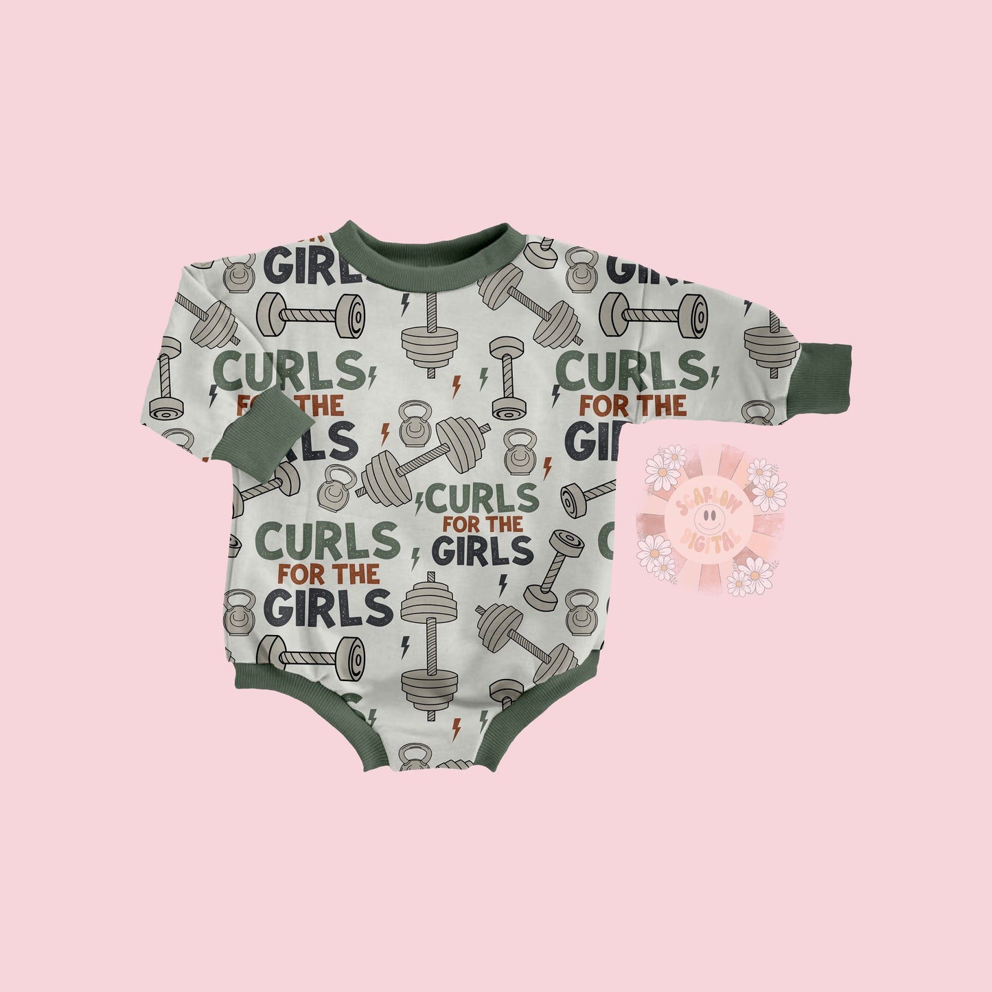 Curls For The Girls Seamless Pattern-Boy Sublimation Digital Design Download-dumbell seamless pattern, gym sublimation, little boy designs