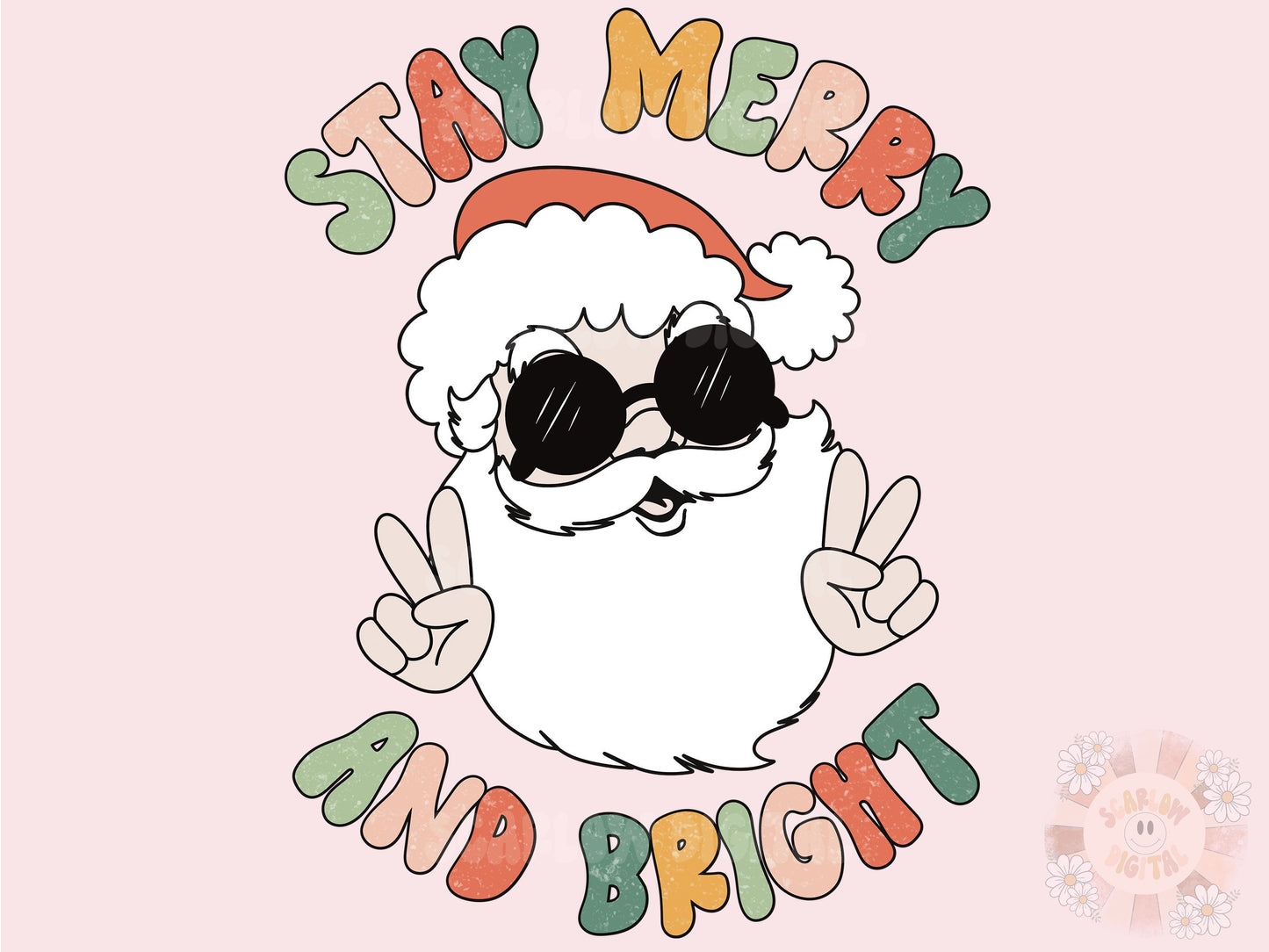 Merry and Bright PNG-Christmas Sublimation Digital Design Download-Santa claus png, groovy Santa png, groovy Christmas png, boho Santa png