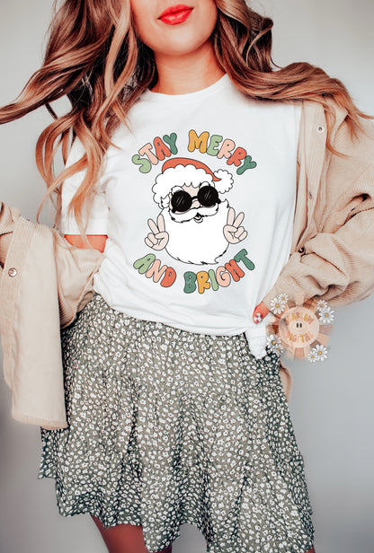 Merry and Bright PNG-Christmas Sublimation Digital Design Download-Santa claus png, groovy Santa png, groovy Christmas png, boho Santa png