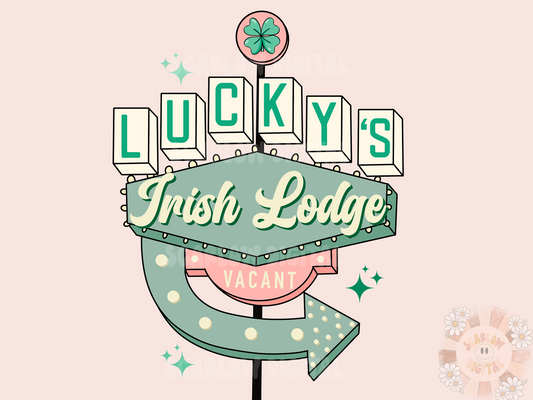 Lucky’s Irish Lodge PNG-Saint Patrick’s Day Sublimation Digital Design Download-lucky png, shamrock png, vintage st Patty png, retro png