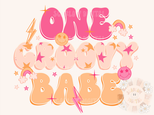 One Groovy Babe PNG-First Birthday Sublimation Digital Design Download-groovy babe png, groovy girl png, mommy and me png, mama mini png