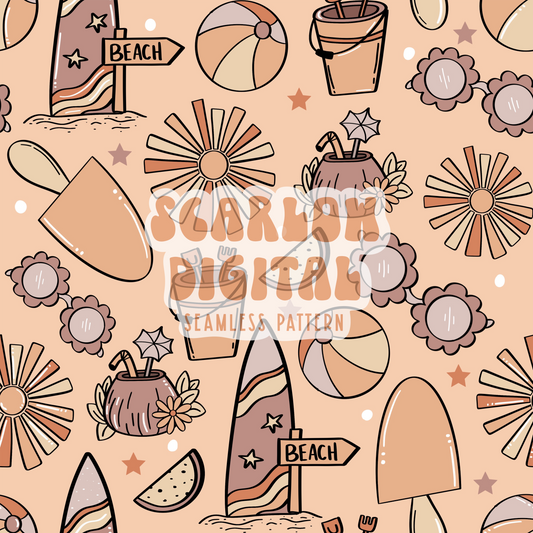 Summer Doodles Seamless Pattern Sublimation Digital Design Download-Beachy seamless file, sunglasses seamless file, popsicle seamless file