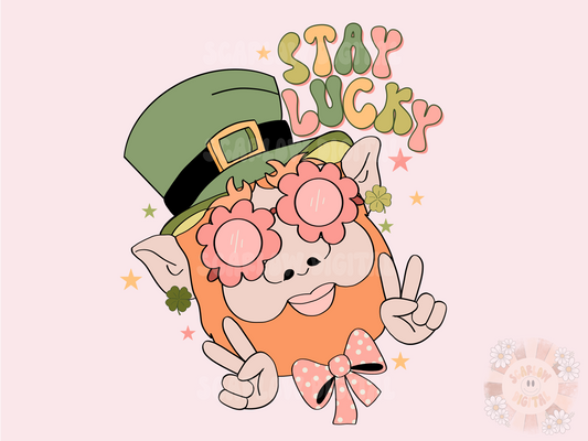 Stay Lucky PNG-Saint Patrick’s Day Sublimation Digital Design Download-clover png, girl st patty day png, little girl png, lucky png