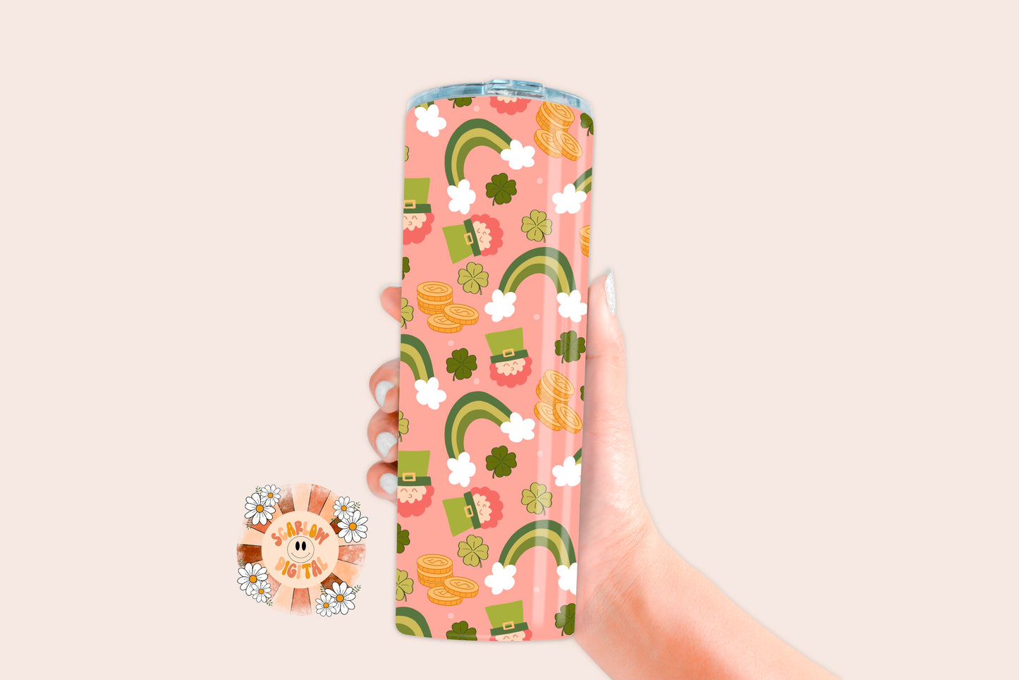 Saint Patrick’s Day Tumbler Wrap-Straight 20 oz. PNG Sublimation Digital Design Download-leprechaun tumbler wrap, rainbow sublimation png