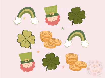 Saint Patrick’s Day PNG Sublimation Digital Design Download, leprechaun png, rainbow png, four leaf clover png, st patty day doodles png