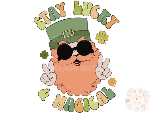 Stay Lucky and Magical PNG-Saint Patrick’s Day Sublimation Digital Design Download-clover png, boy st patty day png, little boy png, lucky