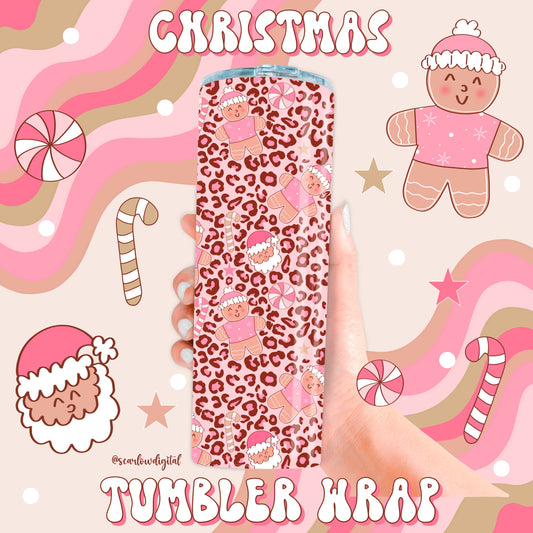 Leopard Print Christmas Tumbler Wrap Digital Design Download for Straight, 20 oz. Tumblers, Xmas tumbler wrap, Santa Claus tumbler wrap, gingerbread cookie tumbler wrap, sublimation tumbler wraps