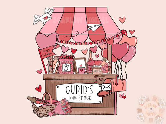 Cupid’s Love Shack PNG-Valentine’s Day Sublimation Digital Design Download-heart sucker png, love png, xoxo png, candy hearts png, vday png