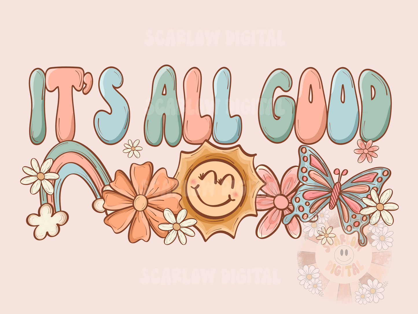 It’s All Good PNG-Summer Sublimation Digital Design Download-sunshine png, Sunny png, rainbow png, butterfly png, cottage core png designs