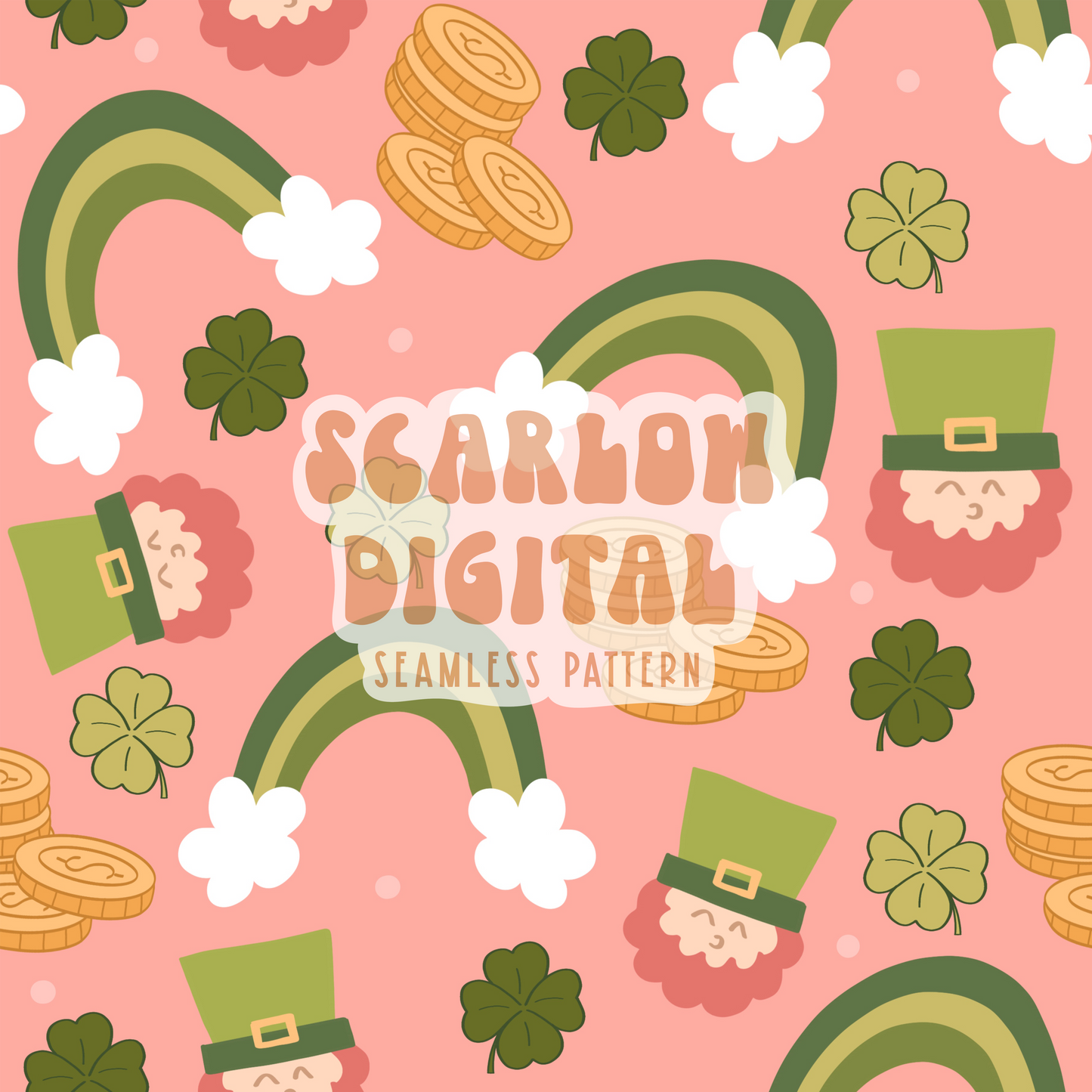 Lucky Leprechaun Seamless Pattern-Saint Patrick’s Day Sublimation Digital Design Download-leprechaun seamless file, rainbow seamless file