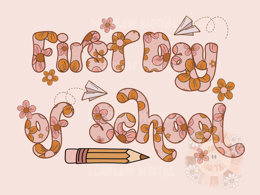 First Day Back to School PNG-Back to School Sublimation Digital Design Download-floral back to school png, school girl png design, boho png