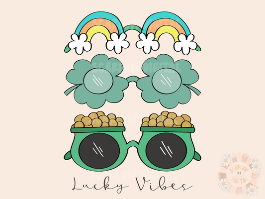 Lucky Vibes PNG-Saint Patrick's Day Sublimation Digital Design Download-leprechaun png, shamrock png, sunglasses png, pot of gold png