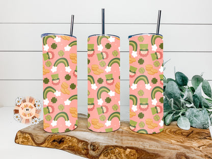 Saint Patrick’s Day Tumbler Wrap-Straight 20 oz. PNG Sublimation Digital Design Download-leprechaun tumbler wrap, rainbow sublimation png