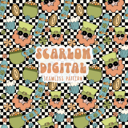 Saint Patrick’s Day Seamless Pattern Sublimation Digital Design Download, st Patty’s design, leprechaun seamless, skateboard pattern, shamrock sublimation